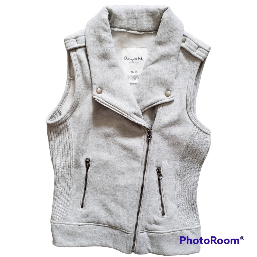 Aeropostale eighty seven Girls Moto Vest Asymmetrical Zip Up Gray Size Medium